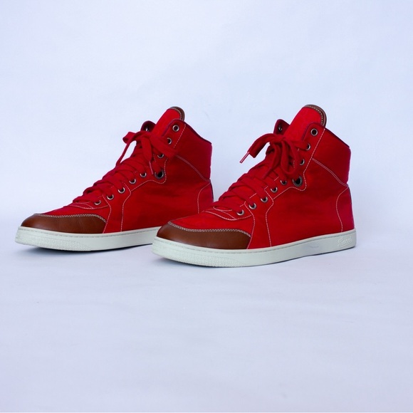 Men's Gucci Nylon High Red Brown Sz 9 G Fashion Shoe 283484 - Picture 2 of 16